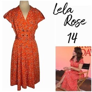 Lela Rose size 14 Vermillion double breasted floral shirt dress sex in the city